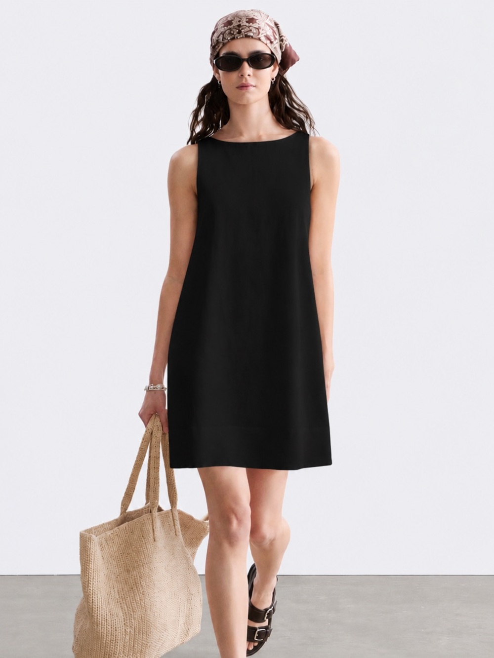 J. Crew Black Sleeveless Mini Shift Dress with Crew Neck